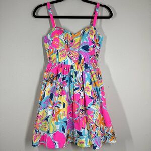 Lilly Pulitzer Christine Sun Dress Besame Mucho Tropical Print Smocked Size 0